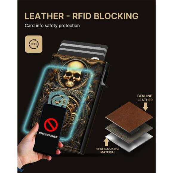 Mens Wallet Card Holder: Pop Up Aluminum Case, Carbon Fiber Leather - Picture 6 of 7